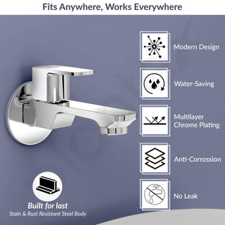 Plantex Single Lever Long Body Bib Tap for Bathroom with Water Saving Aerator/Tap for Wash Basin with Brass Spindle/Wall Mount Bib Tap with Wall Flange and Teflon Tape (SAGA-1292- Chrome)
