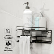 Plantex GI Steel Self Adhesive Toilet Paper Holder/Tissue Paper Roll Holder with Mobile Stand/Towel Bar Hanger Storage Rack/Bathroom Accessories(Black)