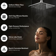 Plantex Stainless Steel Shower Head for Bathroom/8 x 8 inch Square Overhead Shower without Arm/Adjustable Bathroom Shower-(Ultra Slim-Chrome)