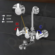 Plantex Pure Brass 3 in 1 Wall Mixer for Bathroom/Mixer L-Bend Provision for Overhead and Hand Shower/Bathroom Mixer 3 in 1 with Shower -7 Year Warranty by Plantex (Chrome)
