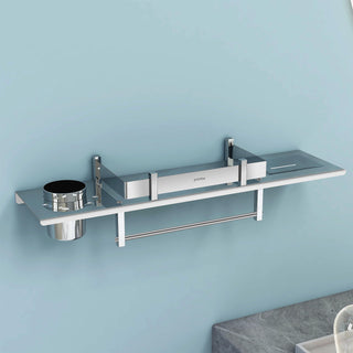 Plantex Bathroom Accessories Holder - Stainless Steel Bathroom Shelves with Tower Hanger/Soap Dish/Tumbler Holder (Chrome-18x5 Inches - Pack of 4)