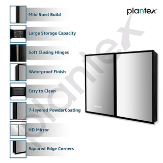 Plantex Aluminium Framed Mirror Box for Bathroom/Double Door Heavy-Duty Steel Body Mirror with Storage - 24x32 Inch, Black