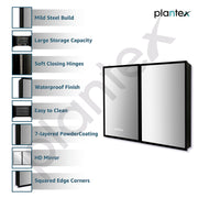 Plantex Aluminium Framed Mirror Box for Bathroom/Double Door Heavy-Duty Steel Body Mirror with Storage - 24x32 Inch, Black