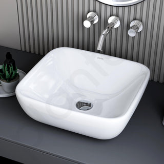 Plantex Ceramic Wash Basin/Tabletop Wash Basin with 10 Years Glaze Warranty by Plantex/Wash Basin for Bathroom/Restaurant (Glossy White, 18.5 x 16.5 x 7 Inch)