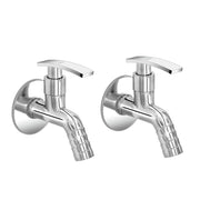 Plantex Single Lever Body Bib Cock Water Tap with Water Saving Nozzle/Washing Machine Tap with Wall Flange and Teflon Tape- Pack of 2 (1206-Chrome)