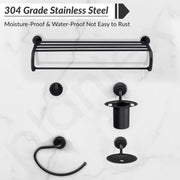 Plantex 304 Grade Stainless Steel Bathroom Accessories Set of 5 - Towel Stand/Napking Holder/Soap Holder/Toothbrush Holder/Robe Hanger - Daizy (Black)