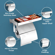 Plantex Toilet Paper Holder for Bathroom/304 Grade Stainless Steel Tissue Paper Roll Holder with Mobile Holader/Bathroom Accessories - Pack of 1 (Chrome)