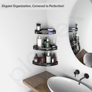Plantex Corner Shelf for Bathroom Wall/Self Adhesive Bathroom Corner Shelf/Bathroom Organizer Without Drill - Pack of 3 (Black)