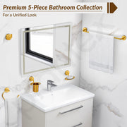 Plantex 304 Grade Stainless Steel Bathroom Accessories Set of 5 - Towel Rod/Hand Napkin Hanger for Wash Basin/Soap Case/Toothbrush Holder/Robe Hook - Daizy (Golden)