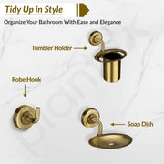 Plantex 304 Grade Stainless Steel Bathroom Accessories Set of 5 - Towel Rod/Hand Napkin Hanger for Wash Basin/Soap Case/Toothbrush Holder/Robe Hook - Daizy (Brass Antique)