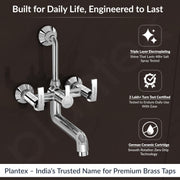 Plantex Wall Mixer for Bathroom 2 in 1 with L-Bend Provision for Overhead Shower/Pure Brass Mixer Tap for Bathroom with Water Saving Nozzle Tap- Pack of 1 (Col-1018-Chrome)