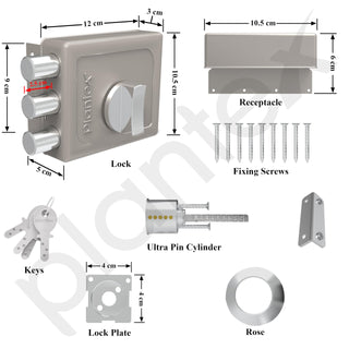Plantex Heavy Duty Tri Bolt Lock with Key & Knob for Main Door/Suitable on Single Door for Home,Office,Hotel - Pack of 1 (Matt)