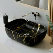 Plantex Ceramic Tabletop Washbasin for Bathroom/Table top Marble Basin/Countertop Wash Basin for Living Room/Bathroom Sink (Golden Veins - 18 x 13 x 5.5 Inch)