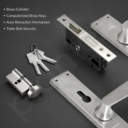 Plantex Stainless Steel Door Lock Handle Set/6-Lever Lock Mechanism with 3 Years of Warranty/Mortise Lock with 3 Keys, Brass Lock Body & Cylinder - (Matt)