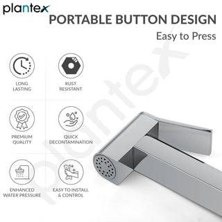 Plantex Pure Brass D-Shape Health Faucet Set/Jet Spray for Toilet with 1.20-Meter Hose Pipe for Toilet & Wall Hook-(Chrome Finish)