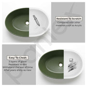 Plantex Designer Ceramic Basin/Table Top Wash Basin for Bathroom/Countertop Vessel Sink Basin for Home/Office/Restaurant (Green, 22 x 14 x 7 Inch )