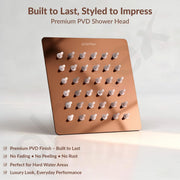 Plantex Stainless Steel Overhead Shower 4 x 4 inch with Water-Saving Technology/High pressure Rain Shower Head without Arm/Bathroom Shower -(Ultra Slim-PVD Rose Gold)
