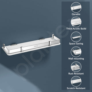 Plantex Wall Shelf for Bathroom Storage/Acrylic Washroom Shelf Organizer with Stainless Steel Railings/Bathroom Accessories (White, 15x6 inches)