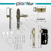 Plantex Door Lock Set -Main Door Lock Handle Set/6-Lever Lock Mechanism with 3 Years of Warranty/Mortise Lock with 3 Keys, Brass Lock Body & Cylinder(658-Brass Antique)