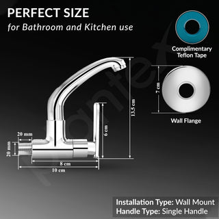Plantex Sink Cock for Basin/Wall Mount Tap for Kitchen Sink with Wall Flange and Teflon Tape/Sink Cocke Tap/Water Tap - (3504, Chrome)