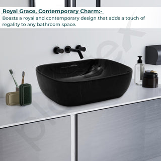 Plantex Ceramic Wash Basin for Bathroom/Hand Wash sink/Black Countertop Basin/Tabletop Washbasin For Living Room/Hotel(18x12.5x5.5 Inch - Black- Marble Finish)