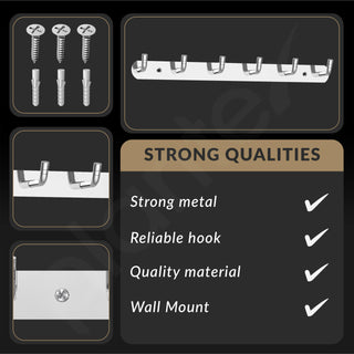 Plantex Wall Hooks for Hanging Cloth/Stainless Steel Towel Hangers/Bathroom Robe Hooks/Door Hangers/Wall Hook Rack/Hook Rail for Hanging Keys - 6 Hooks (Pack of 2, Chrome)