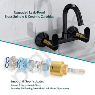 Plantex Pure Brass Sink Mixer Tap Hot and Cold with Water Saving Aerator/360° Swivel Spout fo Sink Tap with Brass Wall Flange -7 Year Warranty by Plantex (ORN-214-Black)