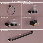Plantex Bathroom Accessories Set/Frosted Glass Soap Holder & Tumbler Holder/Towel Rod/Napkin Holder/Robe Hook/Bathroom Accessories - Set of 5 (Black & Rose Gold)
