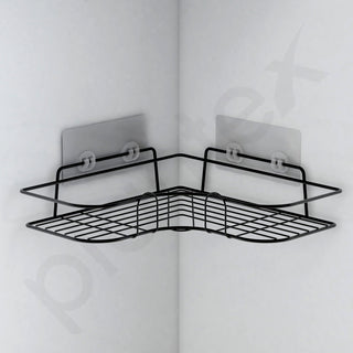 Plantex Self Adhesive Bathroom Side Corner Shelf/No Drill Bathroom Corner Shelves for Wall/Bathroom Organizer Without Drill - GI Metal (Pack of 2), Black
