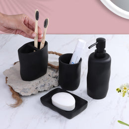 Plantex Bathroom Accessories Set/Resin Soap Holder for Bathroom/Toothbrush Holder/Tumbler Holder/Liquid Soap Dispenser - 4 Piece (Black)
