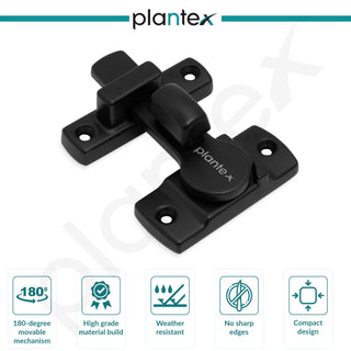 Plantex Door Latch Lock for Main Door/Bathroom/Balcony/Wardrobe/Bedroom – Flip Latch Stopper for Home, Door Chitkani/Baby Safety Lock – Pack of 4 (Black)