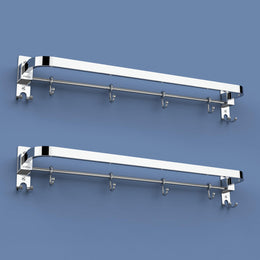 Plantex Anti Rust 304 Grade Stainless Steel Folding Single Towel Rod with Hooks/Towel Holder for Bathroom/Towel Bar/Hanger/Bathroom Accessories - Pack of 2 (24 Inch-Chrome)