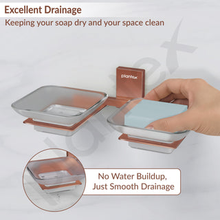 Plantex 304 Grade Stainless Steel Frosted Glass Double Soap Holder/Soap Stand/Dual Soap Dish for Bathroom/Bathroom Accessories - Pack of 1 (Crystal, PVD Rose Gold)