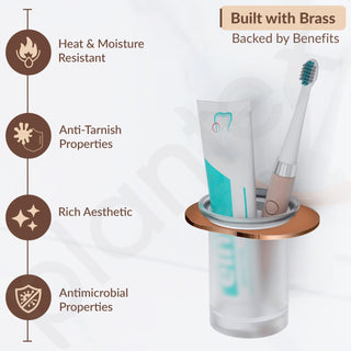 Plantex Smero Pure Brass Tooth Brush Holder/Tumbler Holder/Toothpaste Holder/Bathroom Accessories - Smart (PVD Rose Gold)
