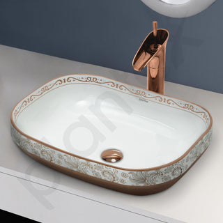 Plantex Table Top Wash Basin For Bathroom/Designer Ceramic Basin/Countertop Vessel Sink Basin - Indo-European Collection (20 x 14.5 x 5.5 Inch)