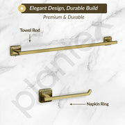 Plantex Decan 304 Grade Stainless Steel Towel Rod for Bathroom/Soap Holder/Napkin Ring/Tumbler Holder/Robe Hook/Bathroom Accessories - Brass Antique