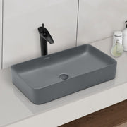 Plantex Basin for Bathroom/Ceramic Table Top Wash Basin/Over Counter Washbasin for Restaurant, Hotel (Rectangle - Matt Grey, 24 x 14 x 4.5 Inch)