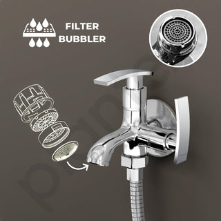 Plantex Two Way Tap for Washing Machine with Water Saving Aerator/2 in 1 Bibcock Water Tap for Bathroom with Brass Spindle and Wall Flange/Bathroom Tap-(SMR-1265-Chrome)