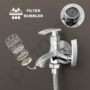 Plantex Two Way Tap for Washing Machine with Water Saving Aerator/2 in 1 Bibcock Water Tap for Bathroom with Brass Spindle and Wall Flange/Bathroom Tap-(SMR-1265-Chrome)