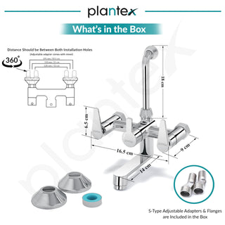 Plantex Wall Mixer for Bathroom 2 in 1 with L-Bend Connector for Overhead Shower/Tap Mixer/Water Saving Nozzle Tap - 7 Year Manufacturer's Warranty (LEA-718-Chrome)