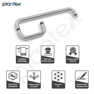 Plantex Shower Door Handle/Stainless Steel Towel Bar Combination/Towel Holder for Glass Shower Door and Bath Door Pull Handle - Pack of 1 (Satin)