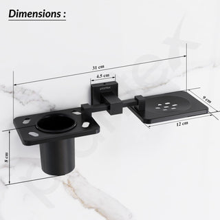 Plantex 304 Grade Stainless Steel 2in1 Soap Dish with Tooth Brush Holder/Soap Stand/Tumbler Holder/Bathroom Accessories - Wall Mount (Matt Black)