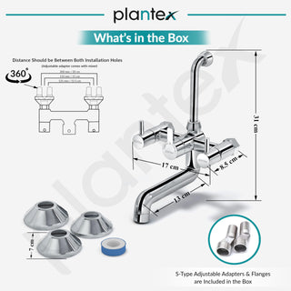 Plantex Brass Wall Mixer for Bathroom with L-Bend Connector for Overhead Shower/Mixer Tap/Wall Mixer for Bathroom 2 in 1 with 7-Year Manufacturer's Warranty-(Ico-918-Mirror-Chrome)