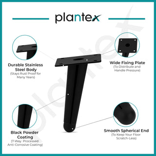 Plantex 4 Inch Sofa Legs for Bed Furniture/Sofa Legs for Table/Sofa Support Legs with Rubber Grip (Black, 8 Pcs)