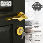 Plantex Mortise Door Lock for Home/Main Door Lock with 3 Years of Warranty/Door Handle Lock Set with Brass Lock Body & Cylinder (7128, PVD Gold)