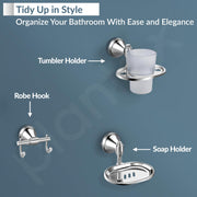 Plantex 304 Grade Stainless Steel Bathroom Accessories Set of 5 - Towel Stand/Napking Ring/Soap Holder/Toothbrush Stand/Robe Hanger - Niko (Chrome)