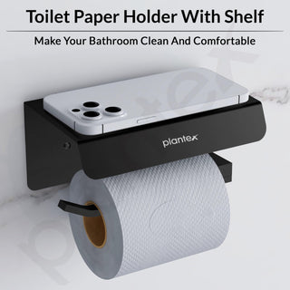 Plantex Platinum 304 Grade Stainless Steel Toilet Paper Holder with Mobile Stand/Toilet Paper Roll Holder for Bathroom Accessories (Matt Black)
