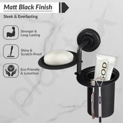 Plantex 304 Grade Stainless Steel 2in1 Soap Holder with Tumbler Holder/Bathroom Accessories - Daizy (Black)