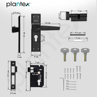 Plantex Heavy-Duty Door Lock/Main Door Lock Handle Set/6-Lever Lock Mechanism Mortise Lock with 3 Keys/Brass Lock Body & Cylinder (PTP-07, Black)