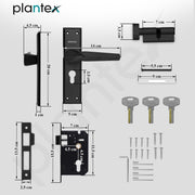 Plantex Heavy-Duty Door Lock/Main Door Lock Handle Set/6-Lever Lock Mechanism Mortise Lock with 3 Keys/Brass Lock Body & Cylinder (PTP-07, Black)